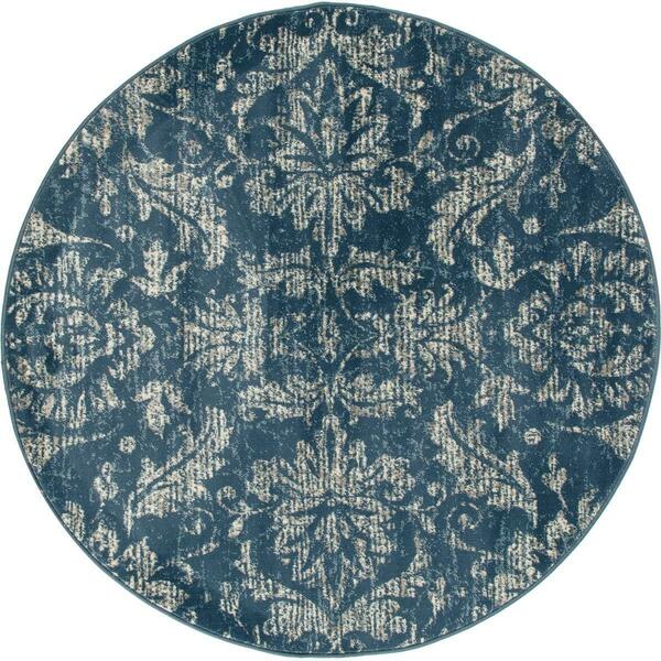 Art Carpet 8 Ft. Arabella Collection Arabesque Woven Round Area Rug, Blue 841864103470